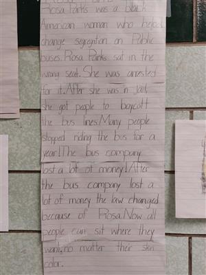 Photo of paper listing facts about Rosa Parks